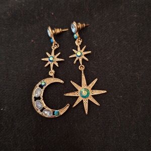 Gold Celestial Moon and Star Earrings